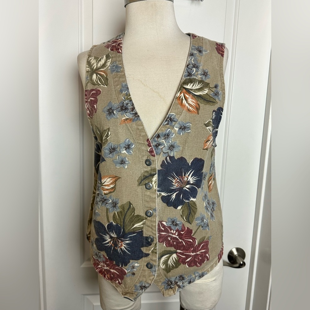 Stampede vintage denim floral vest made in the USA small